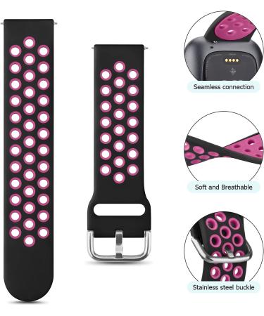 3 Pack Silicone Bands for Fitbit Versa 2/Versa/Lite/SE - Soft Breathable Sport Wristbands - Small Pack C - Black/Rose Purple, Black/Pink, Purple - Compatible with Fitbit Versa Smart Watch - Buy Online on GoSupps.com