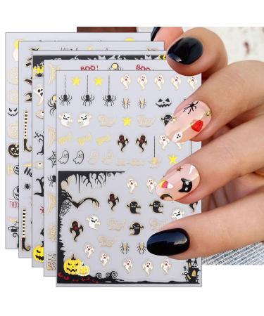 JMEOWIO 12 Sheets Halloween Nail Art Stickers Decals Self-Adhesive Pegatinas U as Horror Ghost Witchy Spider Web Bat Pumpkin Spook Nail Supplies Nail Art Design Decoration Accessories
