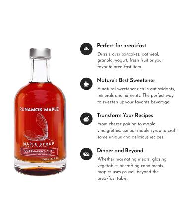 Runamok Maple Sugarmaker's Cut - Traditional Grade A Maple Syrup | Amber Color, Rich Taste | 100% Natural 25.36 Fl Oz - Classic Pancakes & Breakfast Syrup - Buy Online on GoSupps.com