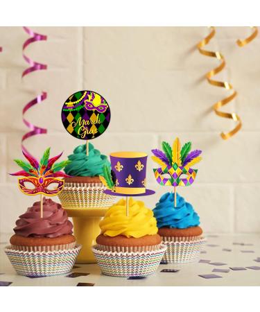 Yavxzvbw Happy Madri Cupcake 32Pcs Mardi Gras Cupcake Toppers Mardi Gras Cupcake Decorations Masquerade Face Covering Cupcake Toppers for Mardi Gras Carnival Masquerade Birthday Party Supplies - Buy Online on GoSupps.com