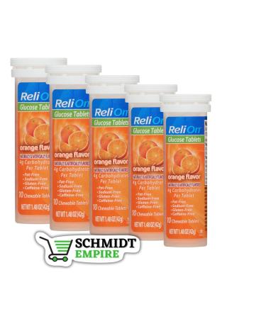 ReliOn Glucose Tablets Relion Diabetes 10 count each Pack of 5-50 Total (+SchmidtEmpire ticker) (Orange)