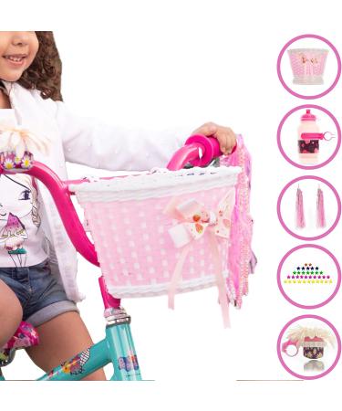 Bikes on Hikes Girls Bicycle Decorations Set - Fun Bike Decor with Beads, Mirror, Water Bottle, Streamers & Basket - Pink Kids Bike Decoration Kit - Buy Online on GoSupps.com