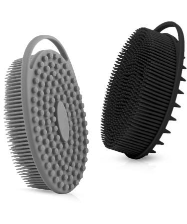 Silicone-Luffa peeling silicone-body scrubber 2-series set soft body peeling bathing sponge shower-luffa scrubbing brush for sensitive children women men all skin types (black and gray) - Buy Online on GoSupps.com