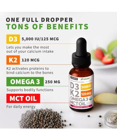 (2 Pack) Organic Vitamin D3 K2 Drops 5000 IU with MCT Oil Omega 3 - Maximum Strength Liquid D3 with No Fillers Non-GMO for Faster Absorption Immune Support (Strawberry 2 Fl Oz) Strawberry 1 Fl Oz (Pack of 2) - Buy Online on GoSupps.com