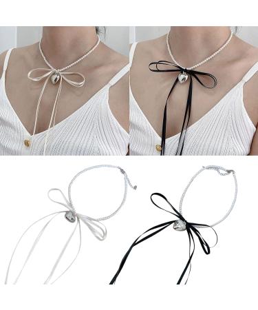 Oralgos Fashionable Heart Necklace with Loop | Adjustable Collarbone Chain | Imitation Pearls & Choker for Everyday Use Black - Buy Online on GoSupps.com