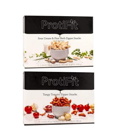 PROTIFIT - High Protein Sour Cream and Fine Herb & Tangy Tomato Zipper Snacks 2 Pack 15g Protein Low Calorie Low Sugar Low Fat Ideal Protein Compatible 7 Servings Per Box (2 Pack)