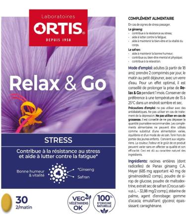 Ortis - Relax & Go 30 Tablets - Food Supplement to resist stress and fight fatigue - Maintains good mood and vitality - 100% natural based on Saffron and Ginseng - Buy Online on GoSupps.com