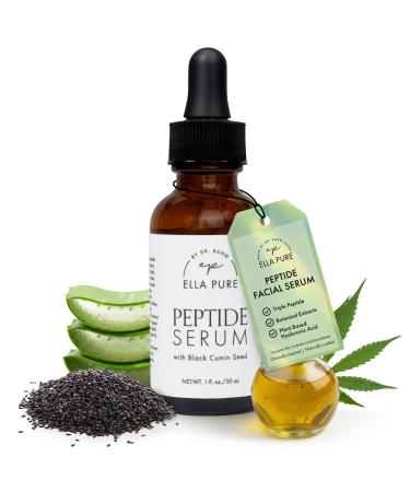 ELLA PURE Hydrating Face Serum with Triple Peptide Complex & Hyaluronic Acid Moisturizing Facial Serum for Smooth Radiant Skin Lightweight Day & Night Serum for All Skin Types 1 fl oz.