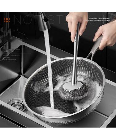 Scourer with Long Handle | Flexible Stainless Steel Pot Scourer with Hanger Household Cleaning Tools for Non-Stick Pans Iron Pots Plates Dishwashing Sink Frifer - Buy Online on GoSupps.com