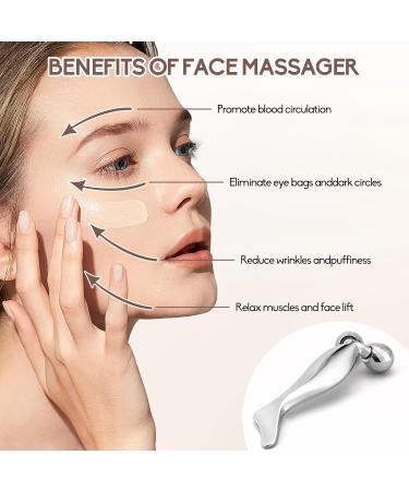3D Metal Face Roller & Gua Sha - Anti-Aging Face Massager for Puffiness Relief | V-Shaped Skin Care Tool in Silver - Buy Online on GoSupps.com