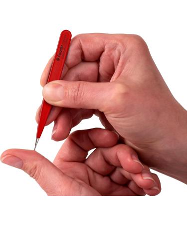 FAUDE Pointed Tweezers - Precision Stainless Steel Tweezers for Splinters Thorns & Ingrown Hairs | 10cm Red | International Shipping - Buy Online on GoSupps.com
