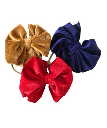 Beautiful Baby Bow Knot Plaid Gingham Festival Occasion Party Birthday Hair Accessory Soft Elastic Headbands (3pcs Red Gold Navy)