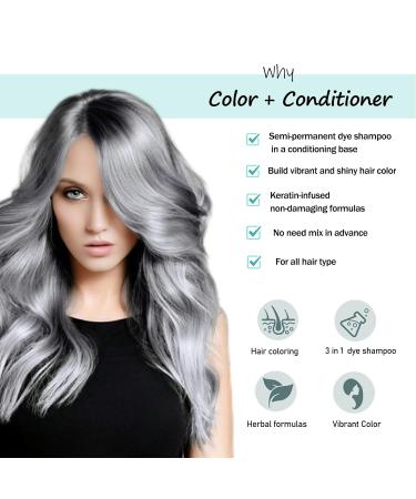 Fvquhvo 3 in 1 Hair Dye Shampoo - Silver Gray Instant Color for Men & Women | Long Lasting Natural Ingredients Ammonia & Paraben Free - 16.9 Fl Oz - Buy Online on GoSupps.com