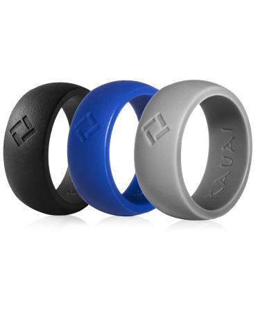 KAUAI Silicone Rings for Men & Women. AZTEC Style. Leading Brand for Quality & Comfort in Wedding Bands. Men's Active Workout Silicon Rubber Rings. Classic Solid Band 11 -11.5 Black/Gray/DeepBlue