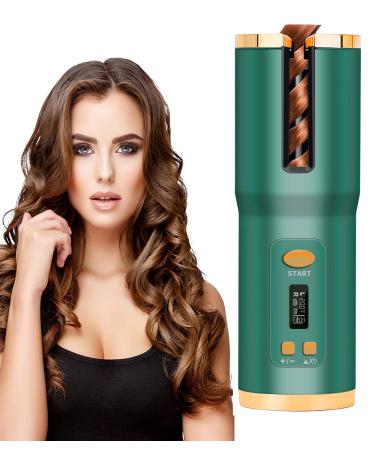 Lanboo Automatic Hair Curler  Cordless Hair Curler for Shoulder Length&Over Shoulder Long Hair  Curling Iron with Built-in 5000mAh Rechargeable Battery  Portable  Suitable for Home Travel etc (Green)