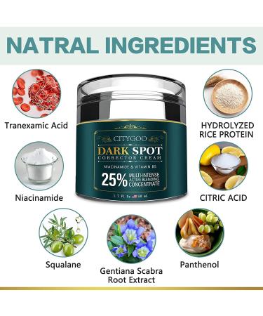 CITYGOO Dark Spot Remover Cream for Face and Body - Natural Ingredients for Melasma, Freckles, Sun Spots - 1.7 FL OZ - Buy Online on GoSupps.com