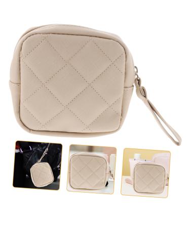 FOYTOKI Mini Makeup Bag carry Multifunction zipper period pouch portable tampon holder pu reusable period bag leather period bag beige makeup bag holder accessories Beige 13x13cm