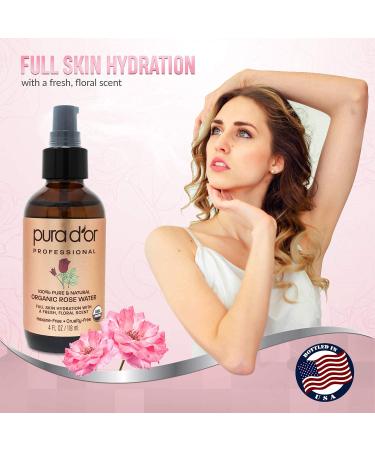 PURA D'OR Organic Rose Water Toner - 4oz | Full Skin Hydration, Controls Excess Oils & Acne - Promotes Healthy Skin Cells - All Skin Types - Buy Online on GoSupps.com