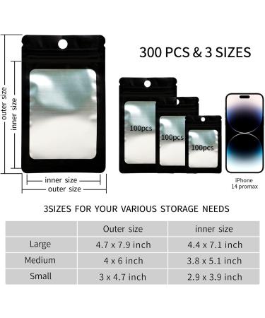 300 Pack 3 Sizes Resealable Mylar Holographic Ziplock Bags Food Storage Smell Proof Bags with Front Window Packaging Pouch for Cookies Sample Jewelry Snack (Black 3 x 4.7 inch 4 x 6 inch 4.7 x 7.9 inch) - Buy Online on GoSupps.com