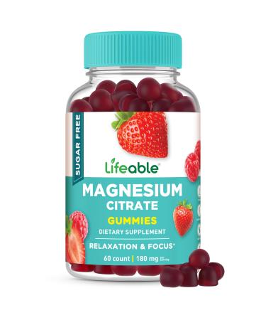 Lifeable Magnesium Citrate Gummies Sugar Free | Great Tasting Magnesium Supplement Gummies for Adults | Vegan Non GMO Magnesium Gummy | for Men & Women | for Muscle Relaxation | 60 Count