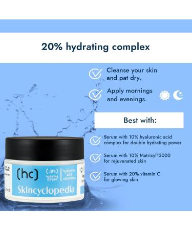 Skincyclopedia Concentrated Face Moisturiser with 20% Hydrating Complex with Hyaluronic Acid Ceramides Glycerin Argan Oil and Shea Butter - All-Day Hydrating Face Cream 50ml - Buy Online on GoSupps.com