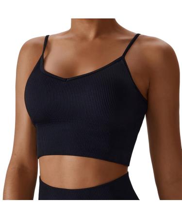 Women's sports bra back-free crossback gym-BH top padded basket sports busier fitness long ribbed sports bra lacing at the back adjustable carrier bustier lace black l