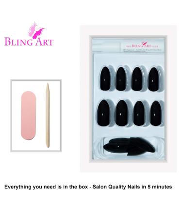 Buy False Nails Bling Art | Black Polished Stiletto Almond | 24 Long Artificial Nails with Glue - International Shipping Available - Buy Online on GoSupps.com