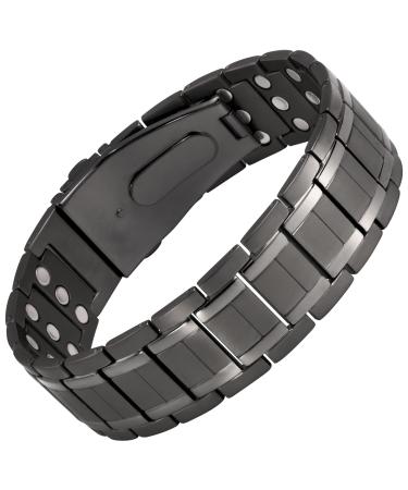 Jeracol Lymph Detox Men Magnetic Bracelet 3X Ultra Strength Magnets Pure Titanium Magnetic Wristband for Valentine's Day Gift Unique Folding Clasp Brazaletes with Adjustable Tool&Gift Box Titanium-gray