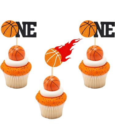 Arthsdite 24Pcs Basketball One Cupcake Toppers Basketball Themed First Birthday Cake Topper Decorations for Sport Theme Boys First Birthday Party Sports Event Party Supplies - Buy Online on GoSupps.com