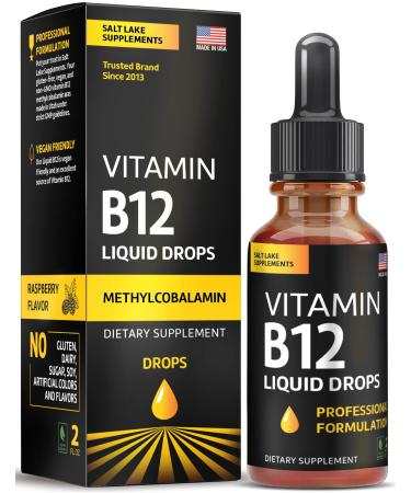 Vitamin B12 Liquid Drops - Vegan B12 Liquid Methylcobalamin Fast-Acting Complex - Sublingual B Complex Liquid w/ Vitamin B2 B3 B6 & B12 - Non-GMO No Dairy Soy & Sugar Raspberry Flavor 2 fl. oz. Vitamin B12 Drops
