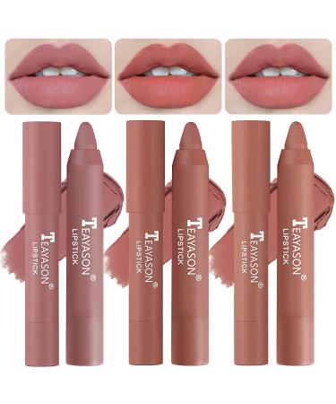 3 Colors Liquid Matte Lipstick Set Nude Lipstick Velvet Air Moisture Smooth Crayon Lip Stain  Ultimate Nourishing Color Stick Matte Lipstick 24 Hour Superstay Long Lasting Waterproof Lip Gloss Lipstick for Women Makeup (...