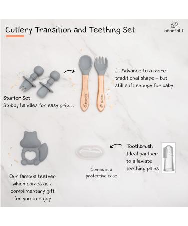 Bebefant Baby Weaning Set: Suction Bowl, Plate, Cup, Bib, Fork & Spoon for Baby Led Weaning - Grey & Orange - Large Set - Buy Online on GoSupps.com