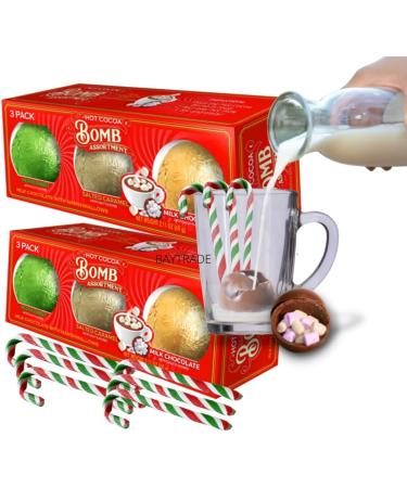 6x Hot chocolate bombs with marshmallow and 6x Peppermint Christmas Candy Canes- Kids Hot Chocolate Gift Set - Hot chocolate station - Xmas Eve Box Fillers for Kids Teens Toddlers Adult Stocking Gifts Chocolate 12 Piece Set - Buy Online on GoSupps.com