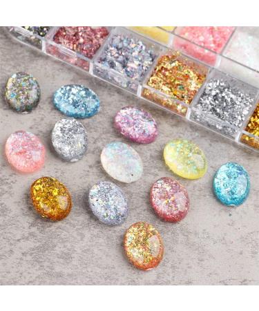 12 Grid Nail Art Foil Flakes & Glitter - Holographic Gold Silver Confetti for DIY Decoration - Buy Online on GoSupps.com