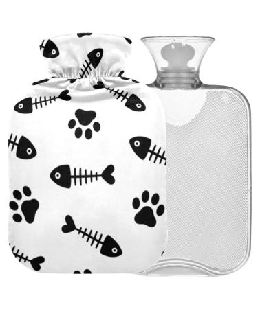 NAANLE hot water bottle with fishing patch motif with reference transparent bag hot water bottle 1 l hot water bottle for bed handfoots heat and cold therapy