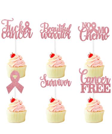 Cancer-Free Themed Cupcake Toppers Set of 18 - Cancer Warrior Party Cancer Party for Cancer Survivors Breast Cancer Awareness Pink Glitter Ribbon No Mo Chemo Decoration - SugarGera Rose Powder