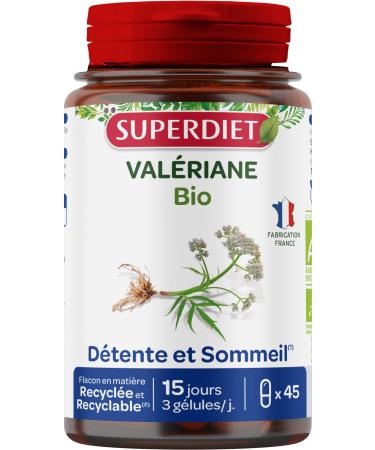 SUPERDIET - VALERIAN ORGANIC - Relaxation and Sleep - Phytotherapy - Made in France - 45 capsules