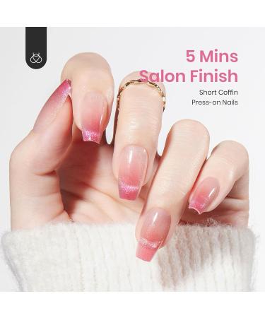 Shop 30 Pcs Beetles Cat Eye Press On Nails - Short Coffin French Fake Nails | Reusable Nail Kit | Perfect for All Seasons & Gifts for Women & Girls - Buy Online on GoSupps.com