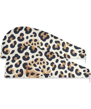 Leopard Face Cheetah Hair Towel 2 Pack - Super Absorbent Quick Dry Hair Turbans for Women & Girls - Buy Online on GoSupps.com
