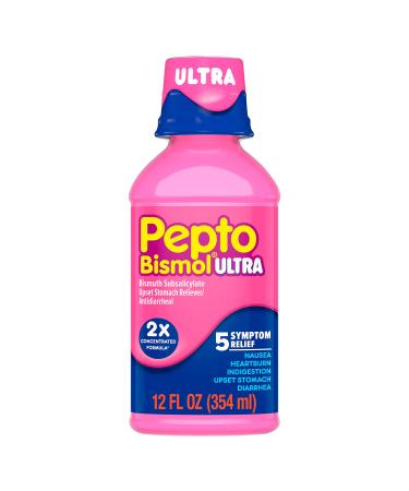 Pepto Bismol Liquid Ultra for Nausea Heartburn Indigestion Upset Stomach and Diarrhea - 5 Symptom Fast Relief Original Flavor 12 oz