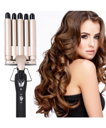 Renjie 5 Barrel Curling Iron 0.35 Inch Hair Crimper with Adjustable Temperature Professional Hair Waver Curling Iron for Short & Long Hair 0.6