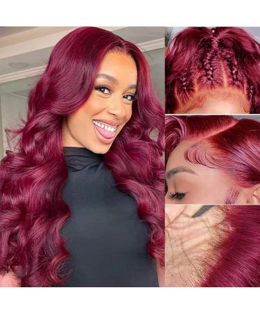 RDFIZZ Body Wave 99J Burgundy Lace Front Wigs Human Hair Colored Pre Plucked Hairline Full 13x4 HD Transparent Lace Front Wigs for Black Women Dark Burgundy Color 150% Density (22 Inch) 22 Inch 99J Burgundy Lace Front Wi...