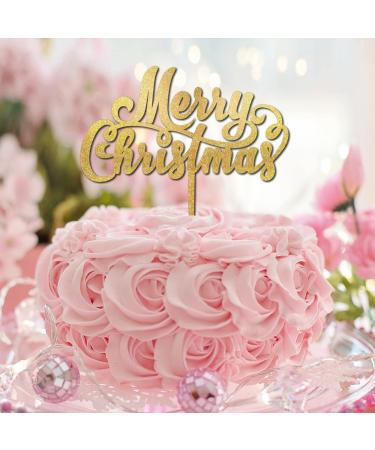 Merry Christmas Cup Cake Topper Christmas Theme Holiday Xmas Cupcake Topper for Party Wedding Cake Supplies Decorations Funny Cute 2022 Winter Festival Wood Gold Glitter Style-3