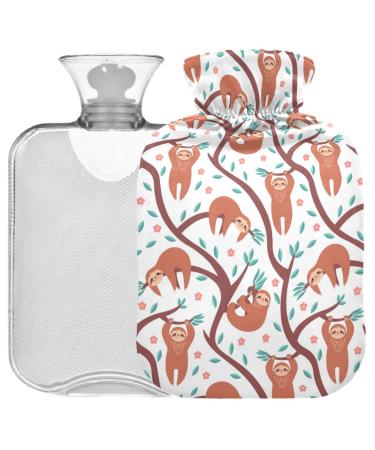 Oarencol Cute Sloth Hot Water Bottle with Cover 2L Transparent Hot Water Bag for Cramps Pain Relief