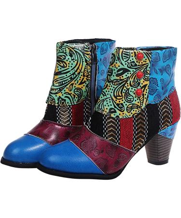 Caixunkun Women's Retro Ankle Boots - Comfort High Heel Leather Shoes for Autumn Winter - Size 38.5 EU - Blue - Buy Online on GoSupps.com