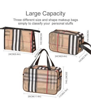 Veki 3-Piece Plaid Striped Transparent Makeup Bag Set - Waterproof Travel Cosmetic Organizer for Women/Girls - Stripe Design - Buy Online on GoSupps.com