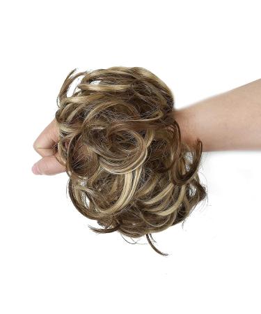 GIRLSHOW Messy Curly Big Hair Scrunchies 2.82oz Synthetic Hair Bun Extensions - Ash Blonde & Medium Golden Brown Mixed Updo for Women/Girls - Buy Online on GoSupps.com