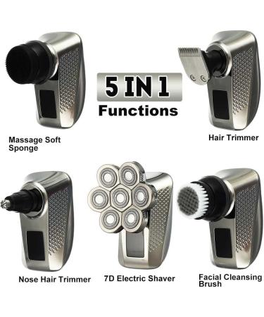 Electric Razor for Men | 5-in-1 Rechargeable Bald Head Shaver & Grooming Kit | 7 Floating Heads Beard & Nose Hair Trimmer Facial Brush - Buy Online on GoSupps.com