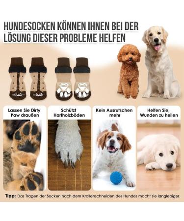 Eyein Double-Sided Anti-Slip Dog Socks - 3 Pairs of Soft Adjustable Velcro Paw Protection for Hardwood Floors - Brown Size M - Buy Online on GoSupps.com