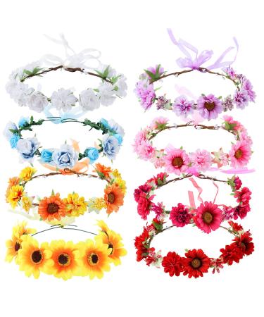 Cinaci 8 Pack Boho Hawaiian Sunflower Daisy Rose Flower Crown Wreath Handmade Adjustable Headbands Tiara Garland Wedding Party Headpiece Accessories for Women Brides Bridemaids Girls Teens - Buy Online on GoSupps.com